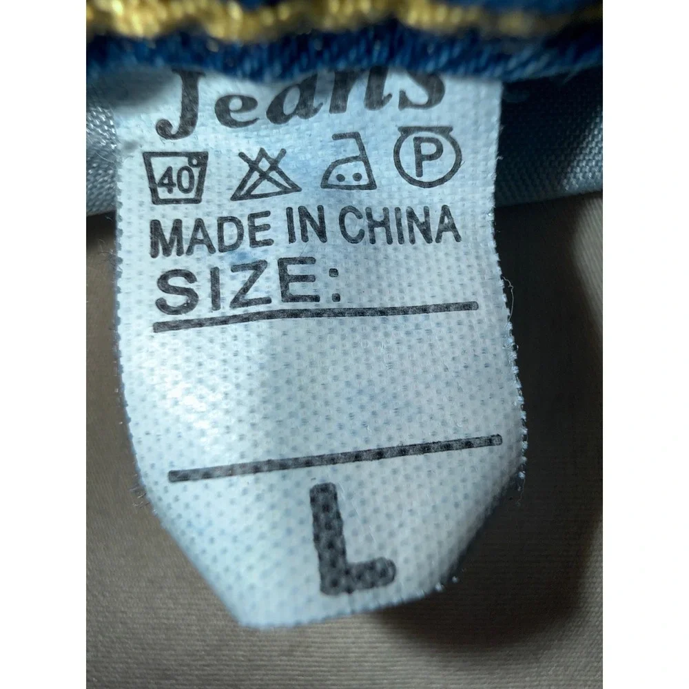 Unbranded Distressed‎ High Rise Flare Jeans Medium Wash Frayed Hem Size L